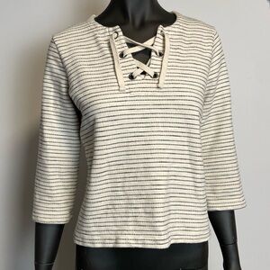 ☁️ Madewell Lace-Up Striped Pullover Top | 100% Cotton | Size S